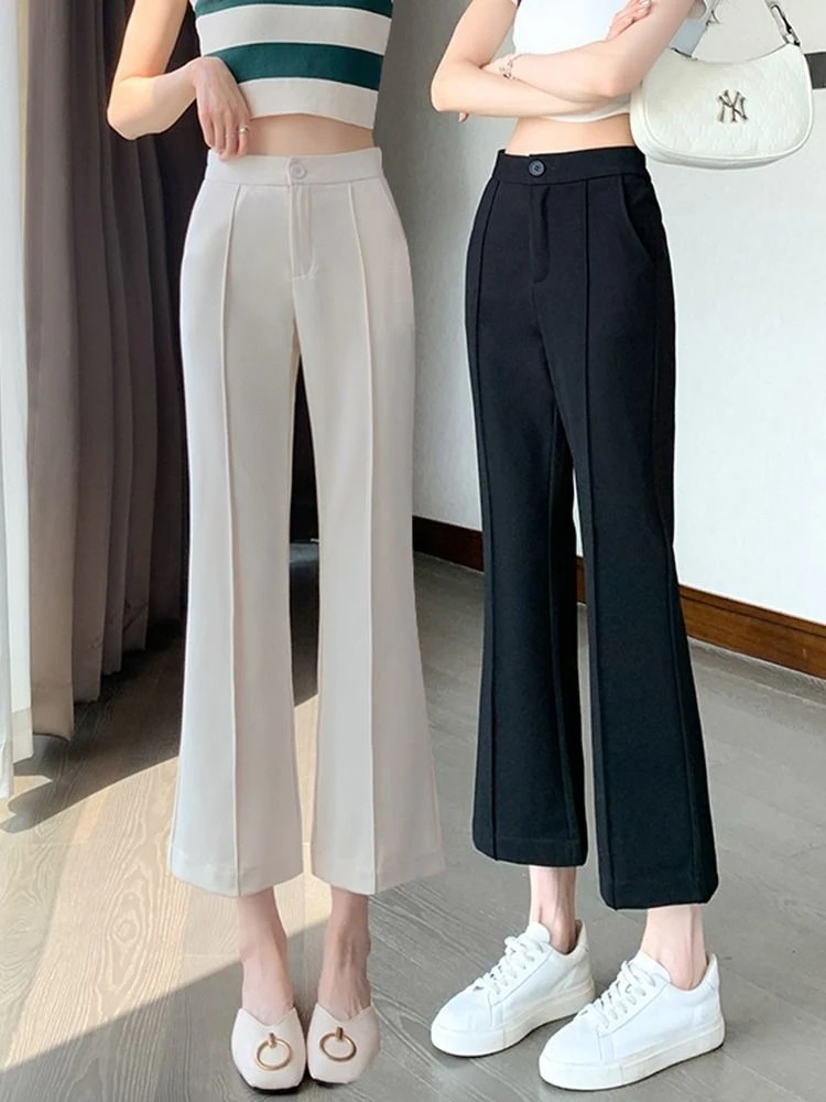 Effen kantoor losse ijszijde damesbroek Koreaanse modetrends 2025, katoen, geheel medium, hoge kwaliteit, vintage Xxl damesbroek