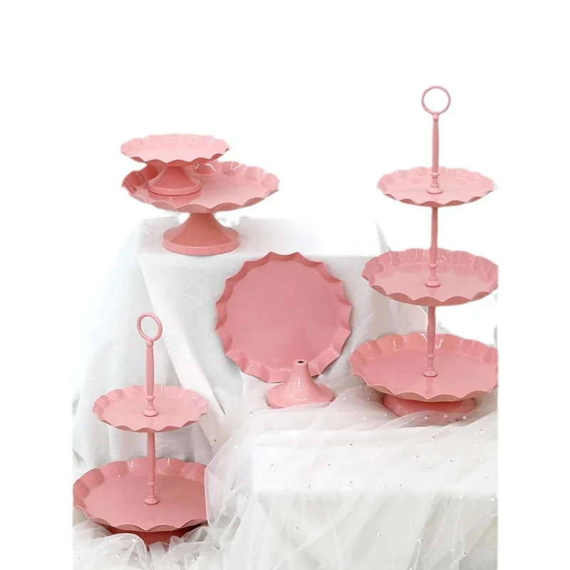

Romantic pink cake plate wedding props, wrought iron cake rack dessert table ornament, pink snack rack tray
