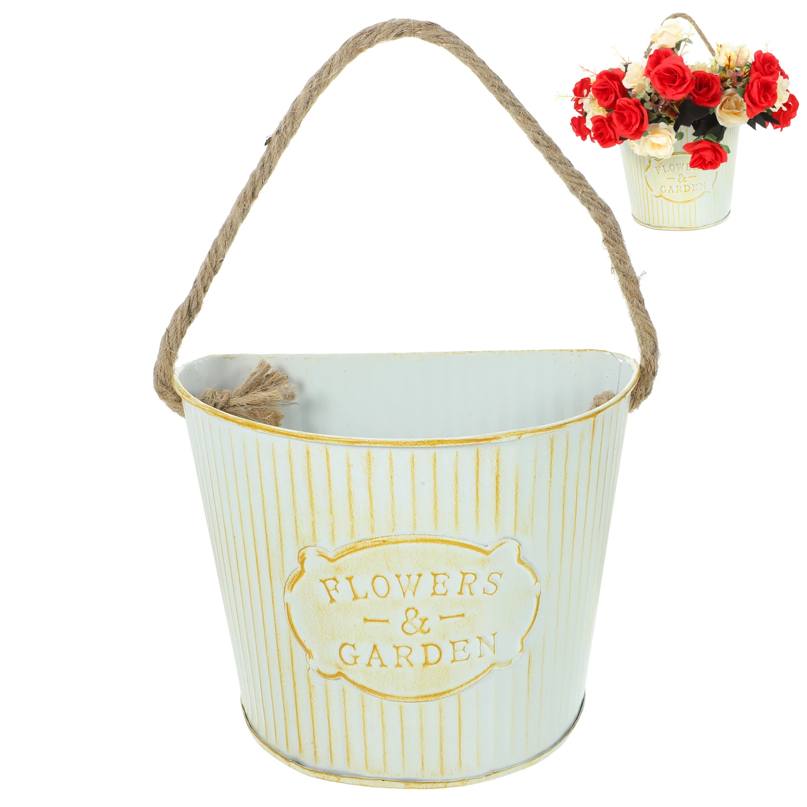 

Wall Hanging Flower Pot Vintage Planter Retro Home Decor Fence Planter Metal Bucket Dry Flowers Plants Indoor