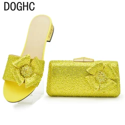 Italian Shoes and Bags Matching Set Decorated with Rhinestone Shoes for Women 2024 Designer Luxury Low Heels Slip On Party Pumps