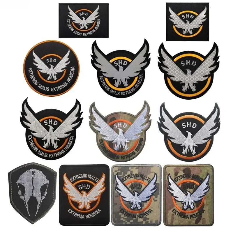 The Division Embroidery Patch Game Airsoft PVC Armband SHD Wings Out Morale Badge Military Tactical Skull Hook and Loop Stickers