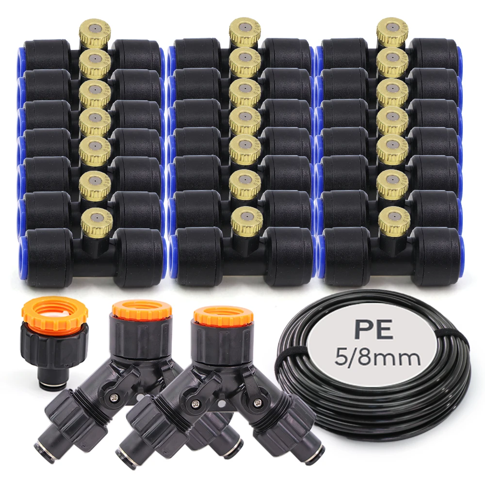 50-5M Garden Spray Watering Kit for Patio Greenhouse Humidification Misting Cooling System 5/16