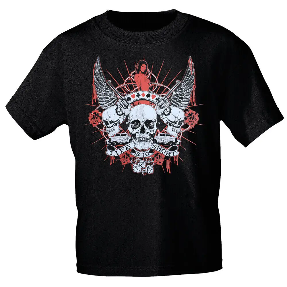 T-shirt with Print Skull Life is to short - 10223 black Size S-3XL