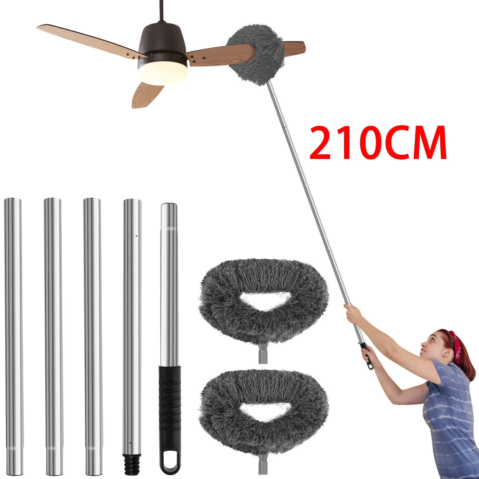 Ceiling Fan Cleaner Duster with 2 Detachable Dusting Head Ceiling Fan Blade Cleaner with Extension Pole Adjusts