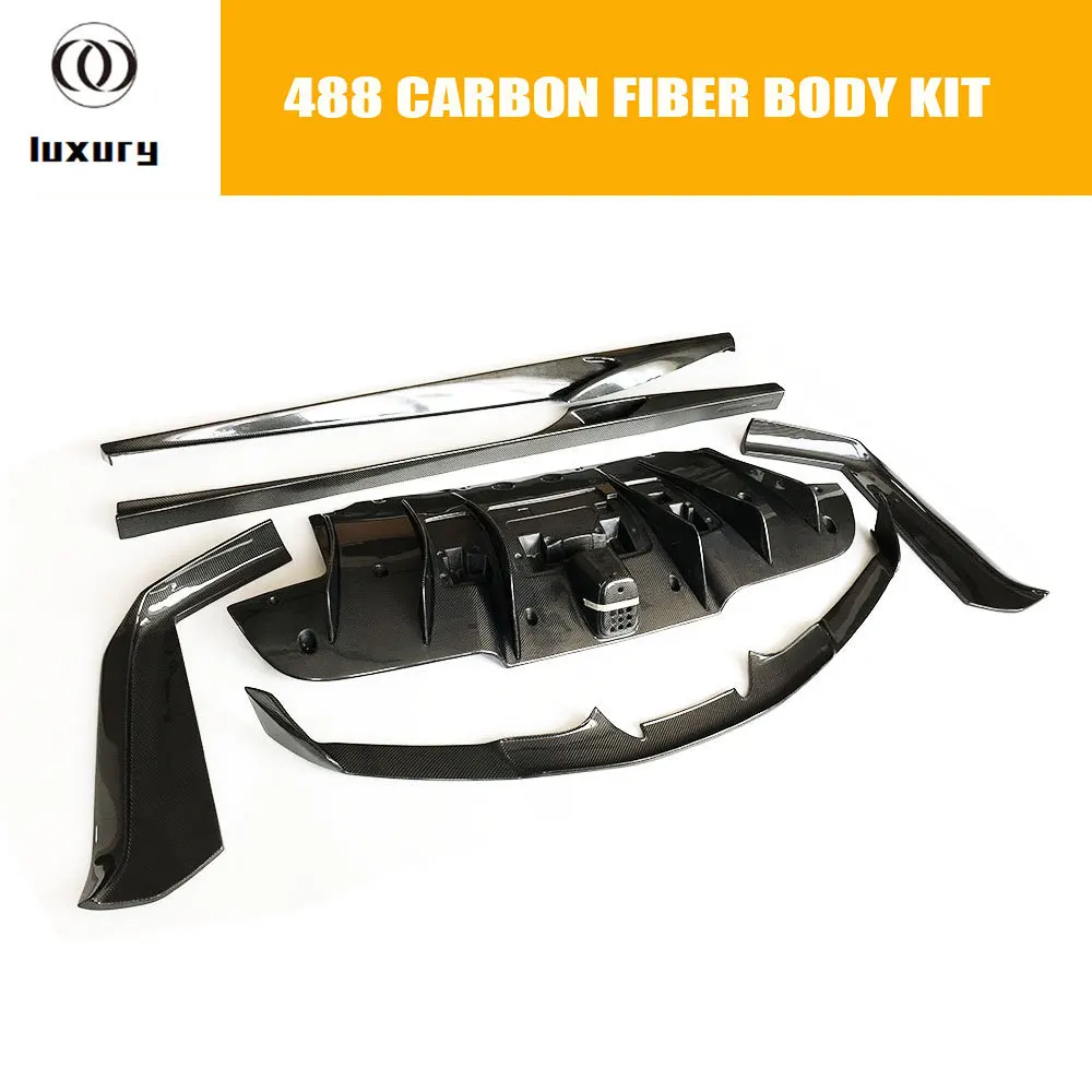 

Real Carbon Fiber Bodykit Front Lip & Rear Diffuser & Side Skirt for Ferrari 488 Auto Racing Car Styling Tunning Kit