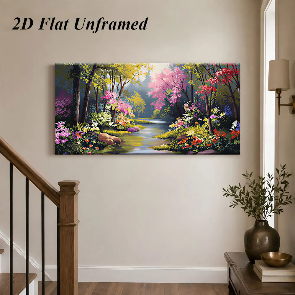 (1PC Unframe)1 modern minimalist forest stream frameless decorative painting living room bedroom study dining room background wa