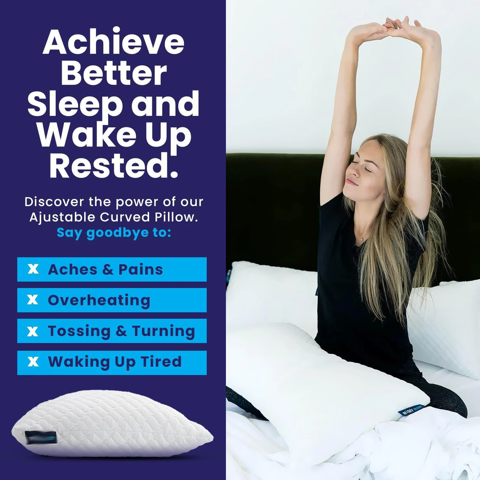 Adjustable Sleep Pillow White Bed Pillow Neck Support Ergonomic Sleep Comfort