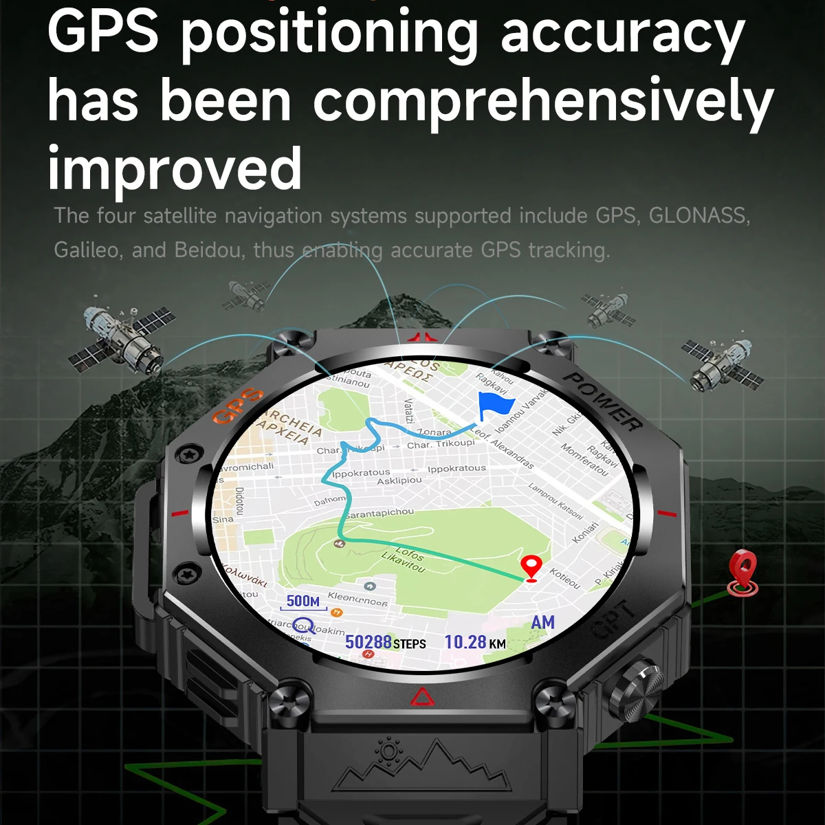 새로운 남성 여성 야외 스포츠 GPS 스마트 시계 손전등 3ATM 방수 GPT 파란색 치아 전화 건강 나침반 SOS 음악 Smartwatch