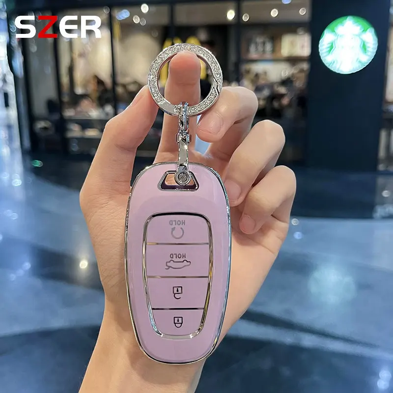 4 Button Case Key Cover Shell For Hyundai Tucson 2023 Solaris 2021 NX4 Tuscani NEXO Santa Fe Atos Prime I30 Keychain Accessories