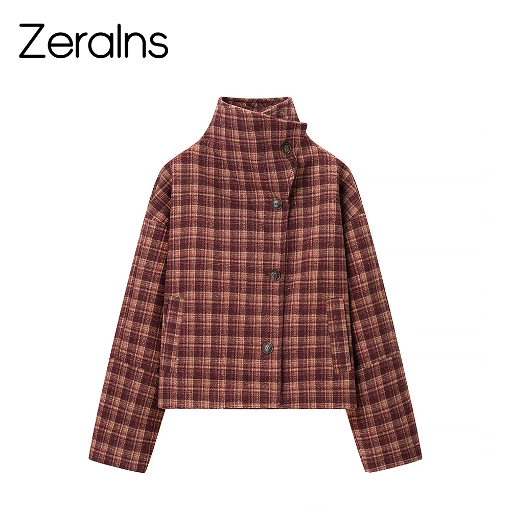 

ZERAINS, новая зимняя женская одежда, модное индивидуальное темпераментное универсальное шерстяное пальто в клетку для повседневных поездок на работу