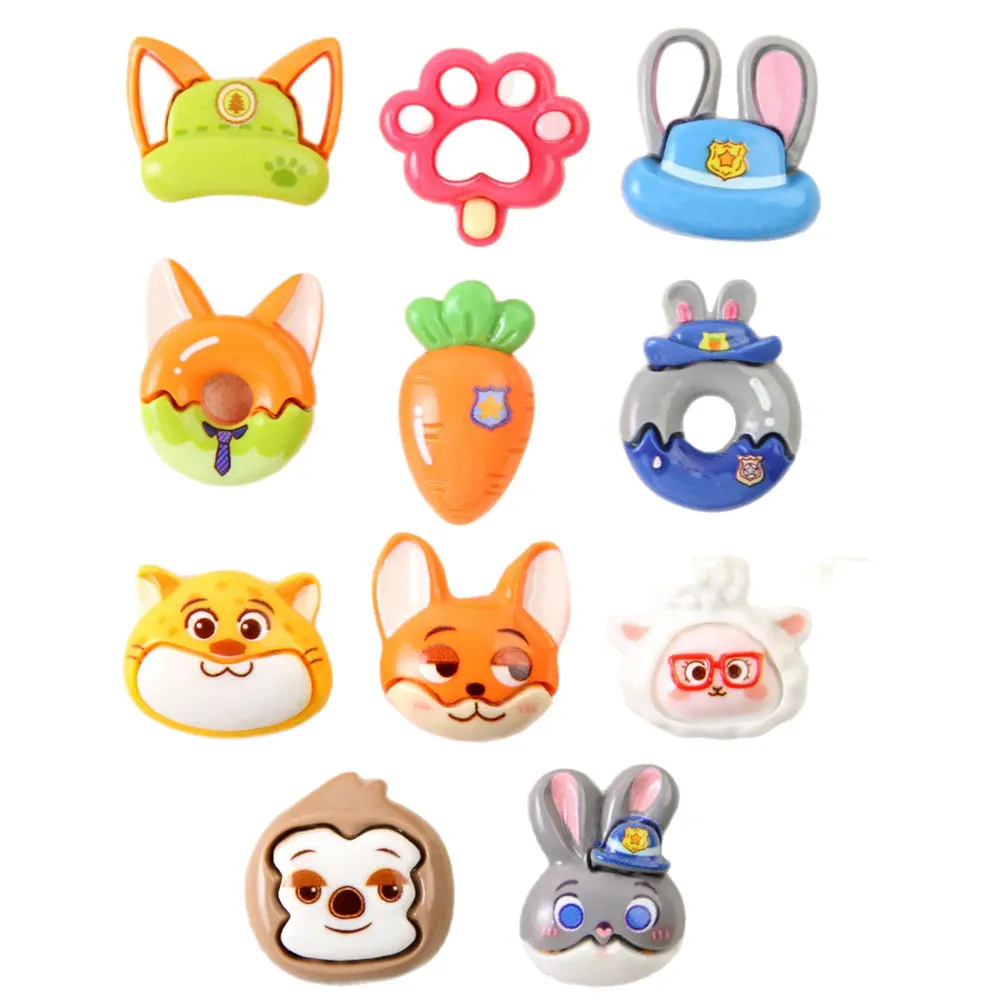 Accesorios de resina de la serie de coches Zootopia aleatorios, funda de teléfono DIY, pegamento en crema, Clip para el pelo, parche en miniatura, decoración artesanal, 10 Uds.