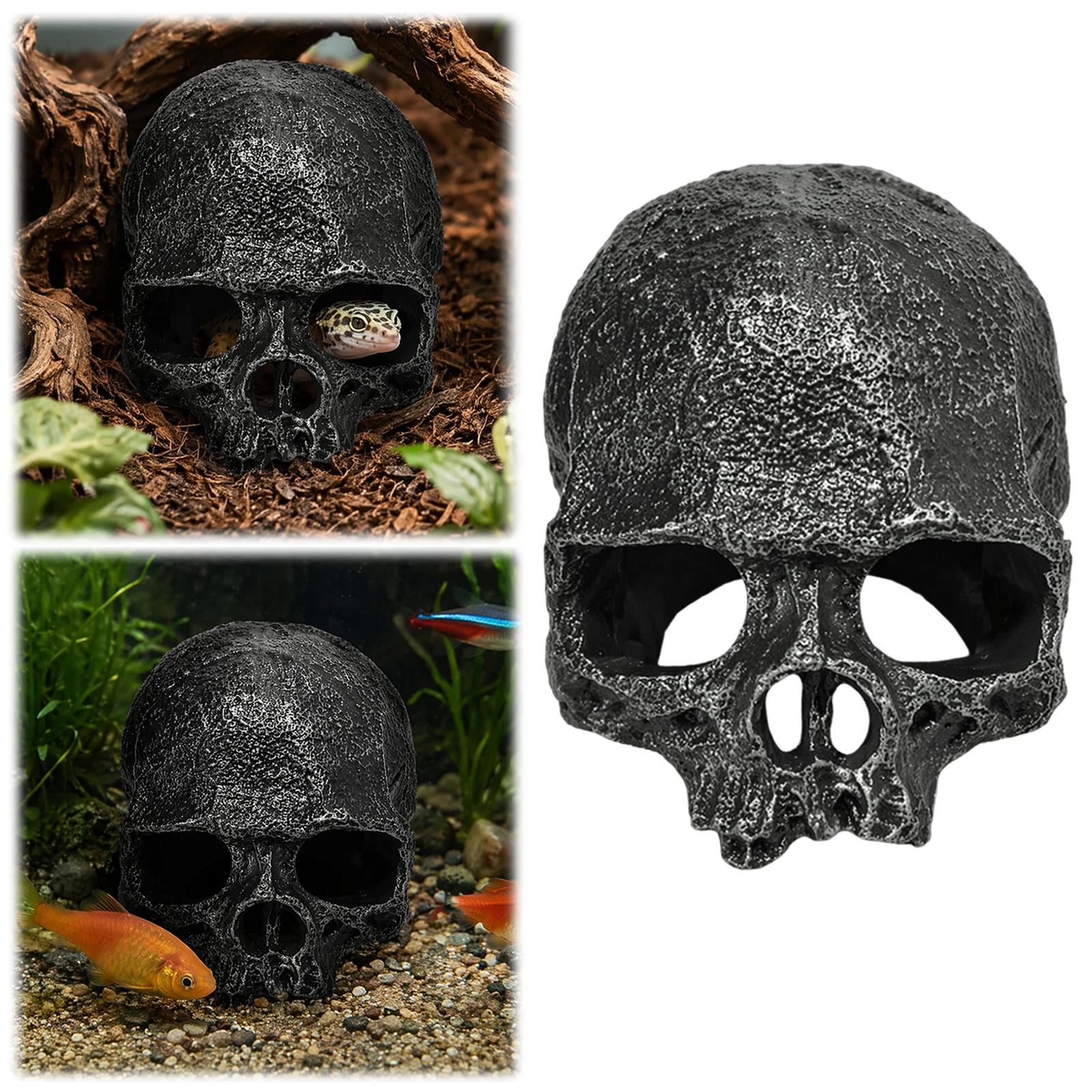 Skull Terrarium Decor for Tanks PVC Realistic Skull Hideouts Halloween Landscape Decor for Home Fishing Tanks Arts Crafts Gift
