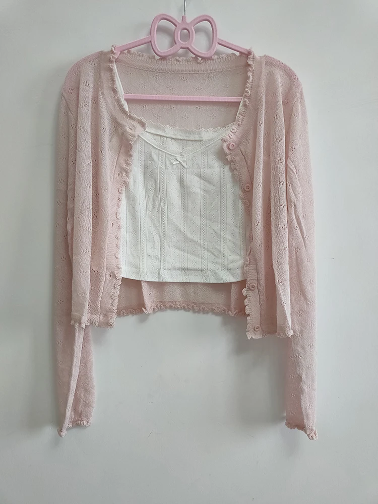 Süße 2 Stück Tops Frauen Sommer Cardigans und Crop Tops für süße Mädchen Blumen druck Croped Kawaii Kleidung