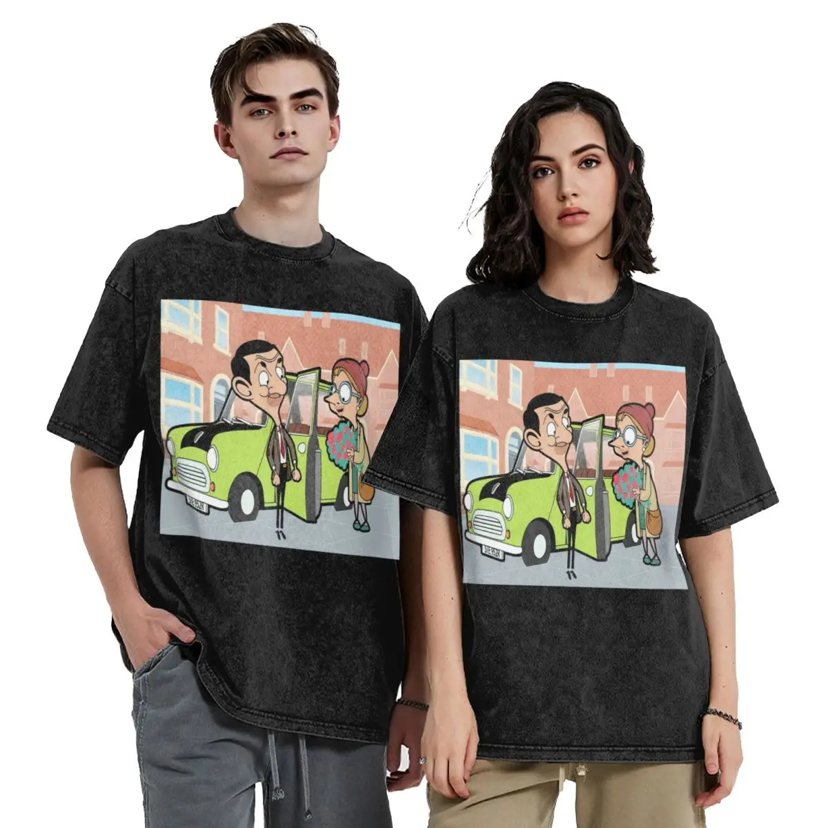 Mr Bean Washed T Shirts Casual Short Sleeve Hip Hop T-Shirt Streetwear Tops Tees for Men Women