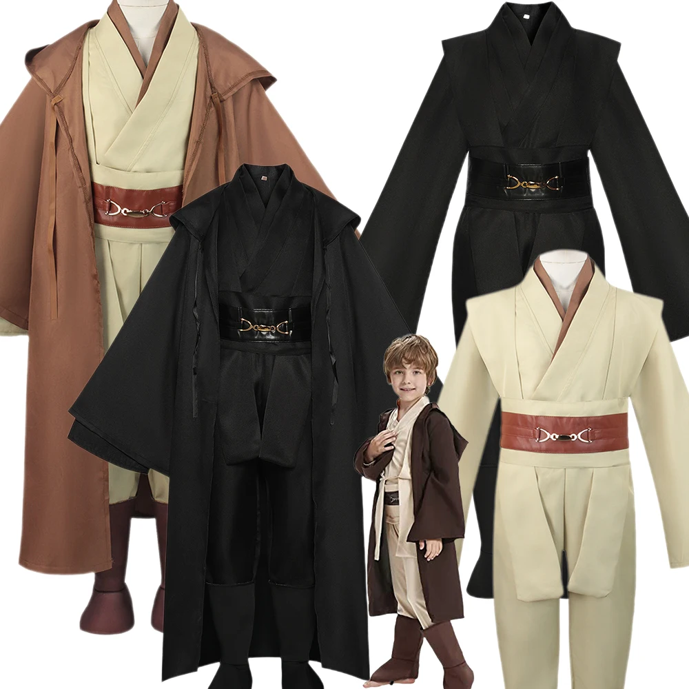 

Kids Boy's Jedi Cosplay Uniform Obi Wan Cloak Kenobi Costume Suit Men Knight Tunic Full Set Halloween Party Role Play Outfits