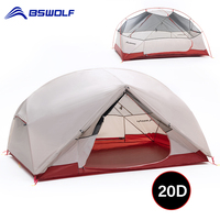 BSWolf 2 Persons Camping Tent Ultralight 20D 380T Nylon Double Layer Waterproof Backpacking Tent for Hiking Travel with free mat