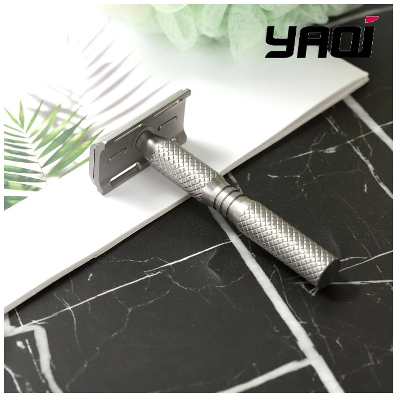 YAQI Ghost Men Titanium Light Weight Safety Razor Cross Grain Pattern Wet Shave Tools Best Gift for Men