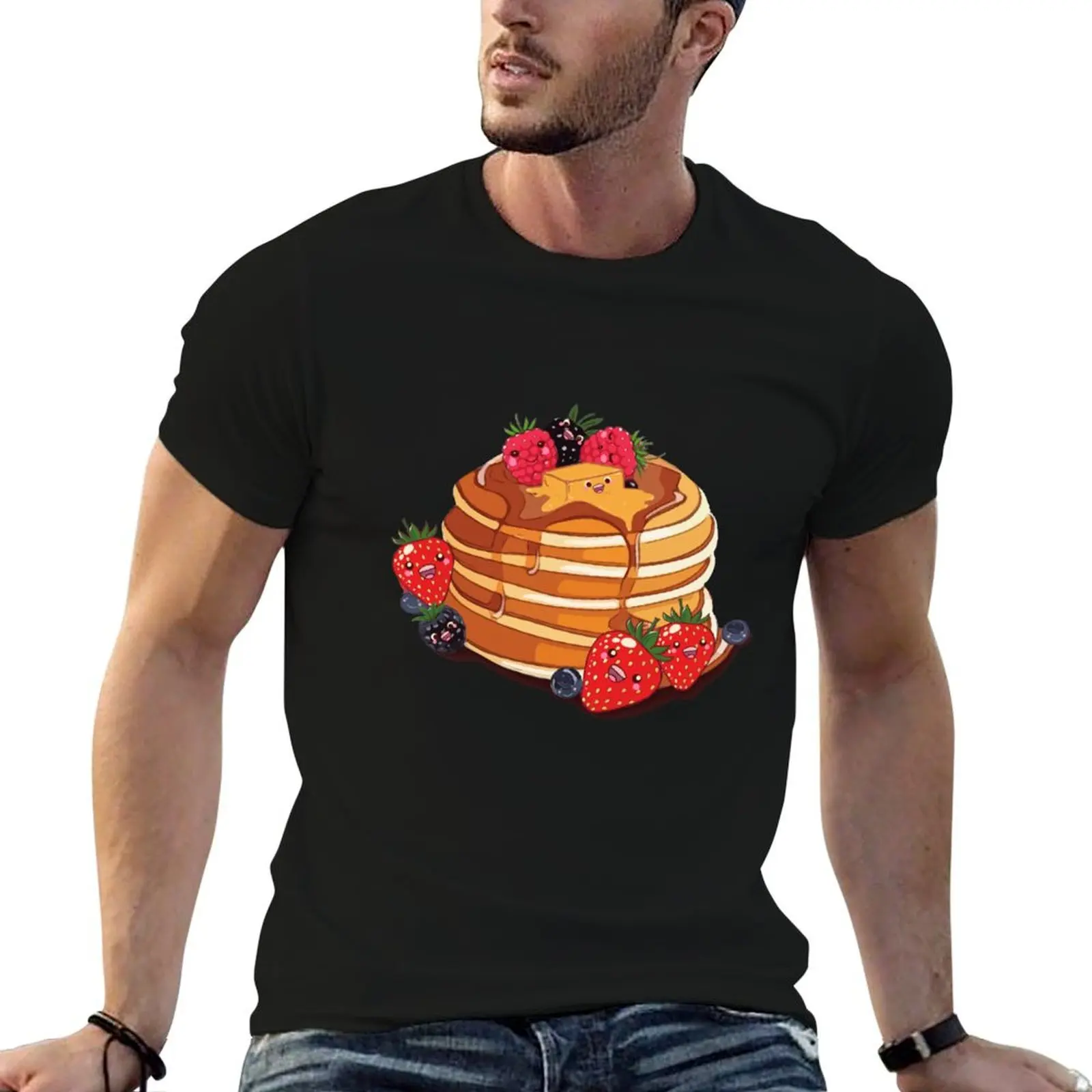 

Pancake Kawaii strawberry rasberry butter T-Shirt t shirt personalised t shirt men 100% cotton luxury brand T-Shirt