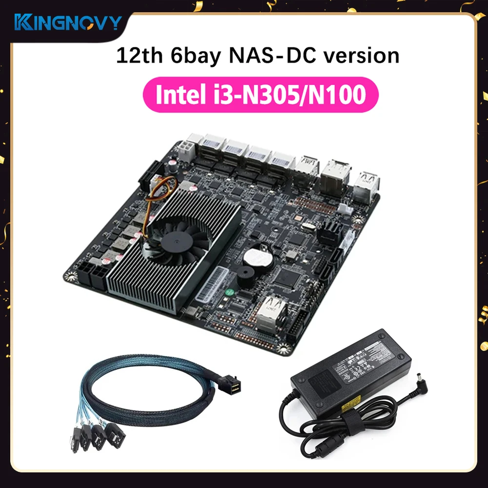 NAS Motherboard 12th i3-N305 N100 6-Bay DC Power 2xM.2 NVMe 6xSATA3.0 PCIE X1 4x i226-V 2.5G RJ45 LAN DDR5 17X17 ITX Mainboard