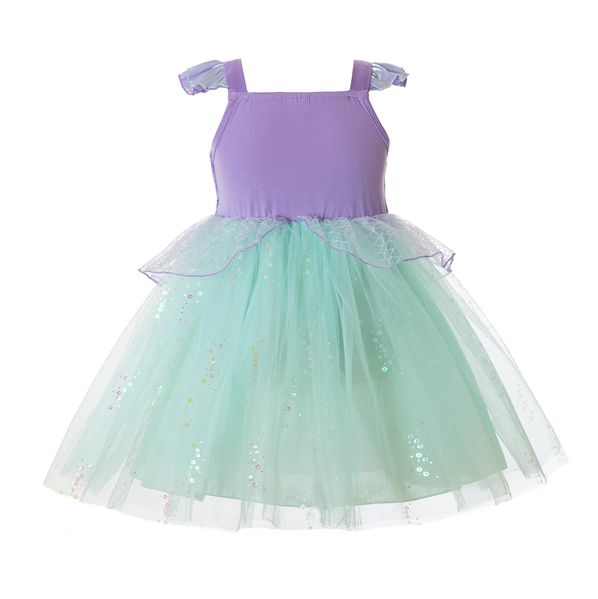 Kids Girls Mermaid Inspired Costume Dress With Purple And Green Tulle Skirt For Carnival Party Dress Up view 4