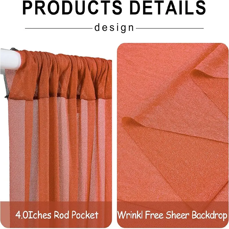 Wrinkle Free Chiffon Backdrop Curtain for Wedding Party 5×10ft Slight Glimmer Sheer Drapes Baby Shower Birthday Stage Decoration