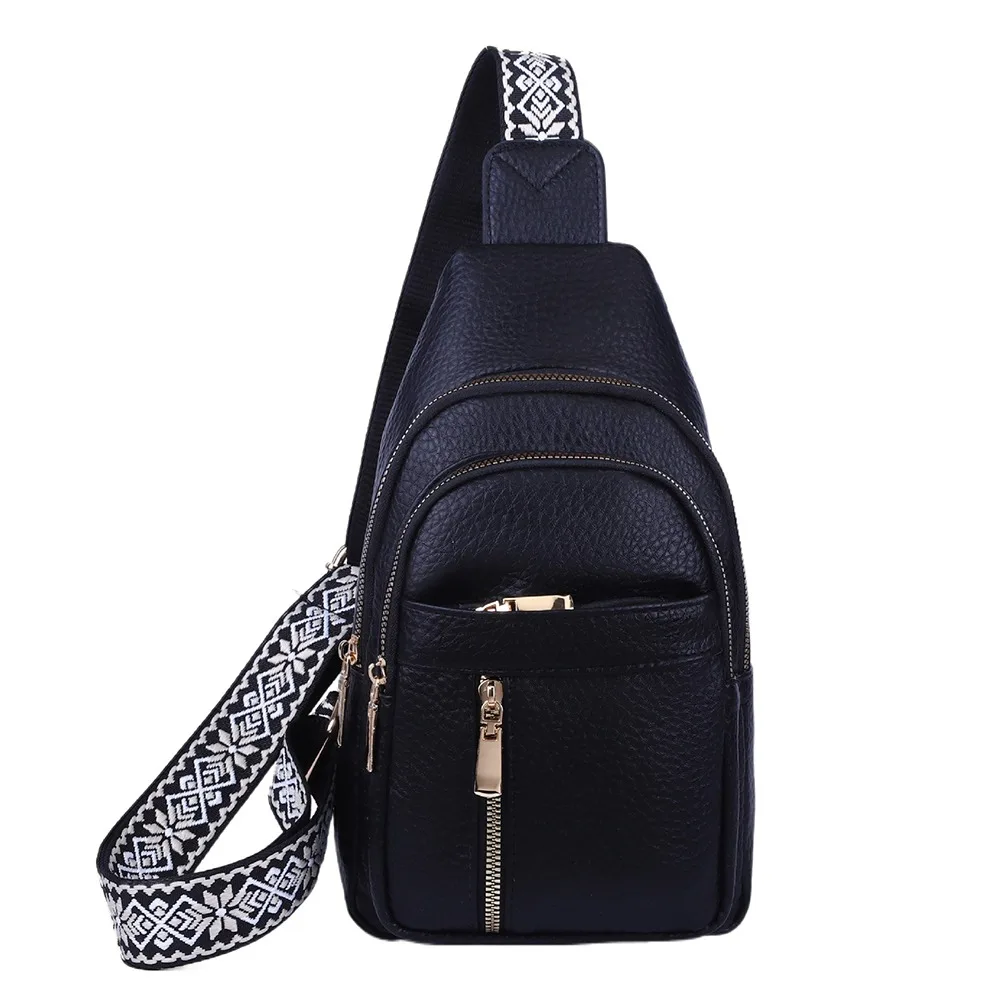 

Casual PU Leather Bohemian Chest Bag Solid Color Vintage Crossbody Backpack Multi-Pocket Zipper Women's Handbag Hiking