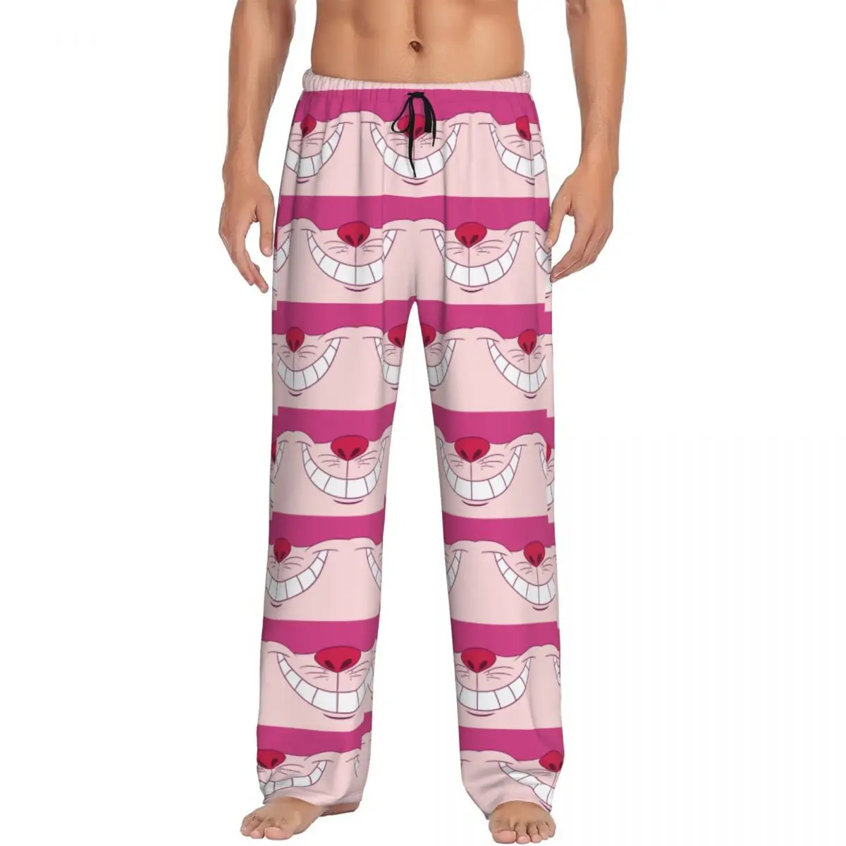 

Custom Printed Men's Cartoon Manga Cheshire Cat Smile Pajama Pants Sleepwear Sleep Lounge Bottoms with Pockets