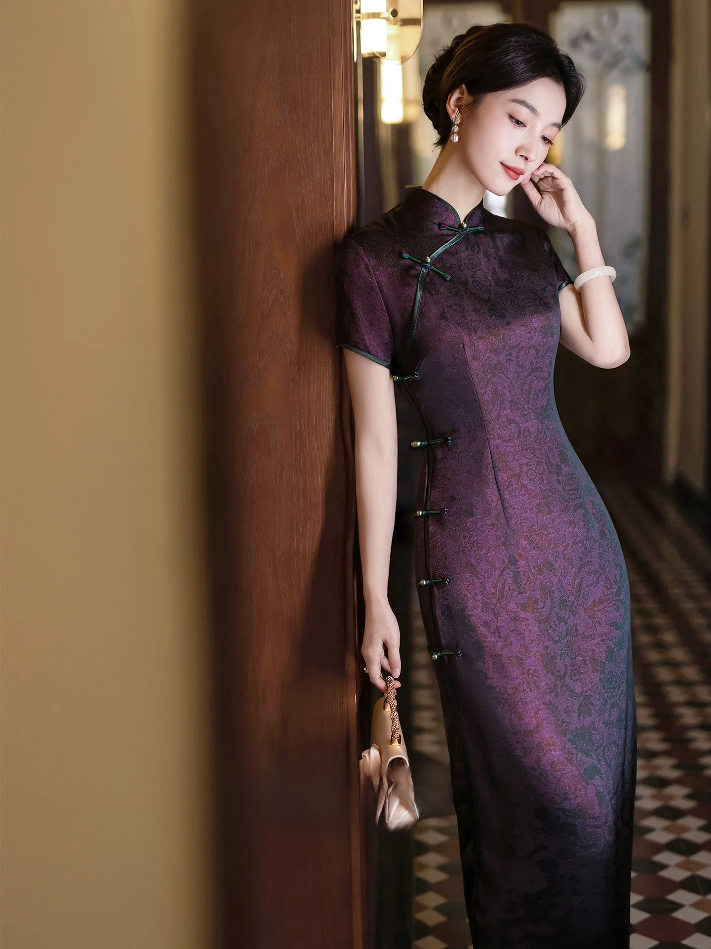 

New Vintage Purple Slimming Dress for Women Daily Wear Comfortable Polyester Fiber Low Slit High Waist Design