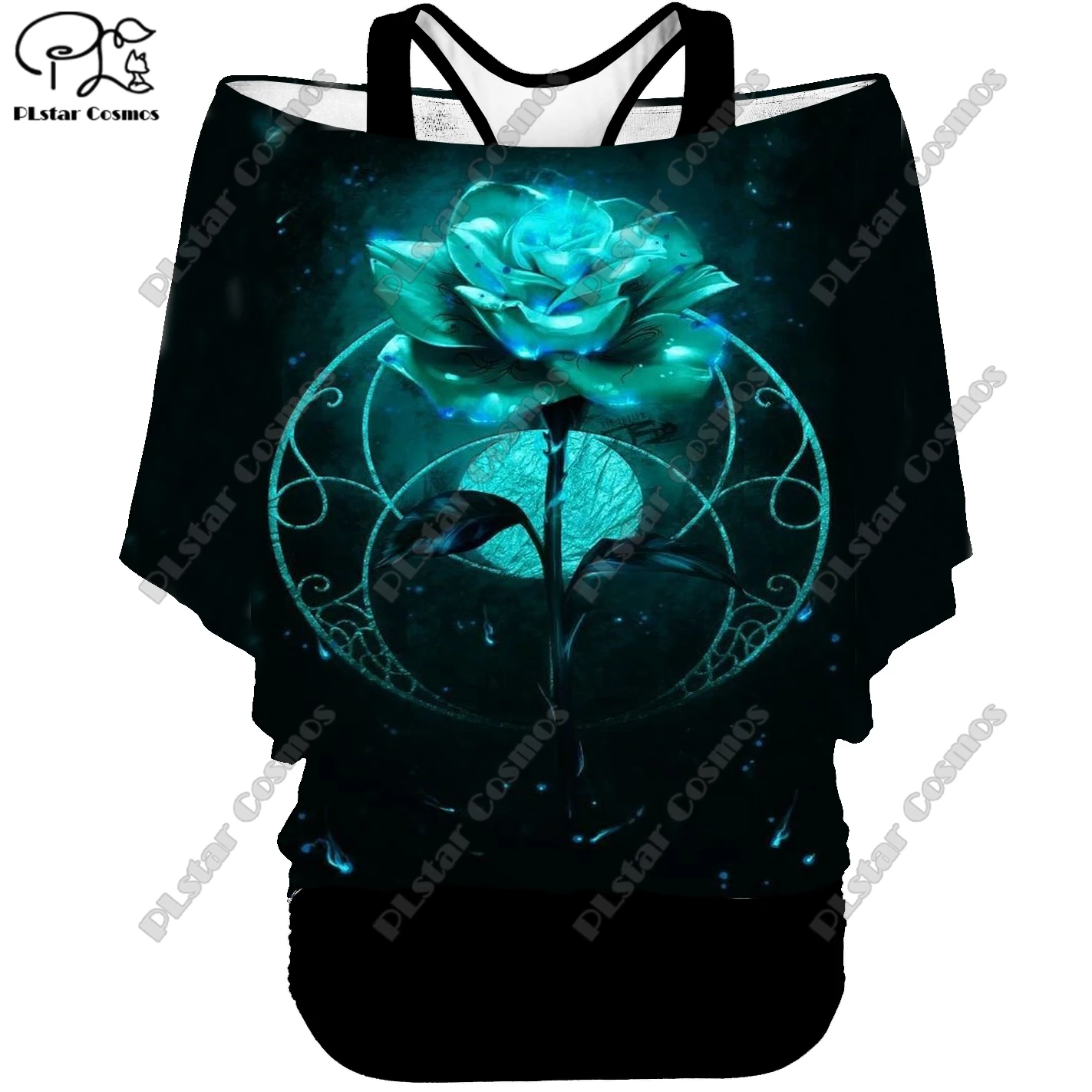 3D Printing Rose Flower Butterfly Open Wings Pattern Fake Two-Piece Top Women's Casual T-Shirt Harajuku Streetwear Collection