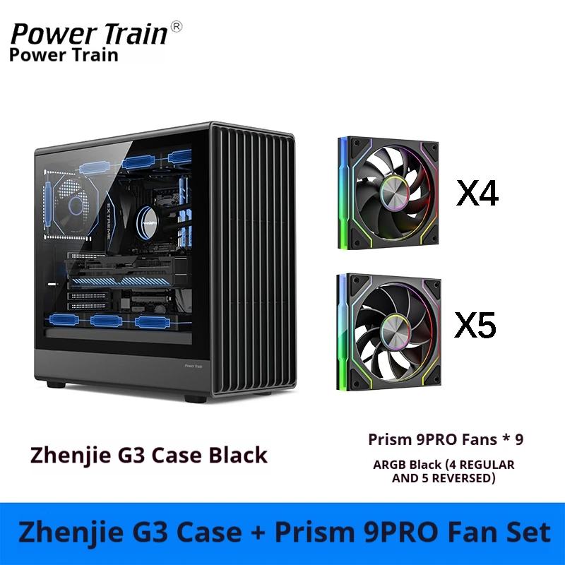 PowerTrain Zhenjie G3 Desktop Computer ATX Glass Side-Exposed Mesh 360mm Water Cooling G1 Gaming Computer Case