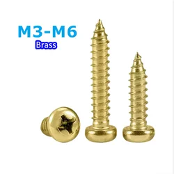 M3 M3.5 M4 M5 M6 Furniture Screw GB845 Brass Copper Cross Recessed Phillips Pan Head Self-tapping Screws Wood Screws