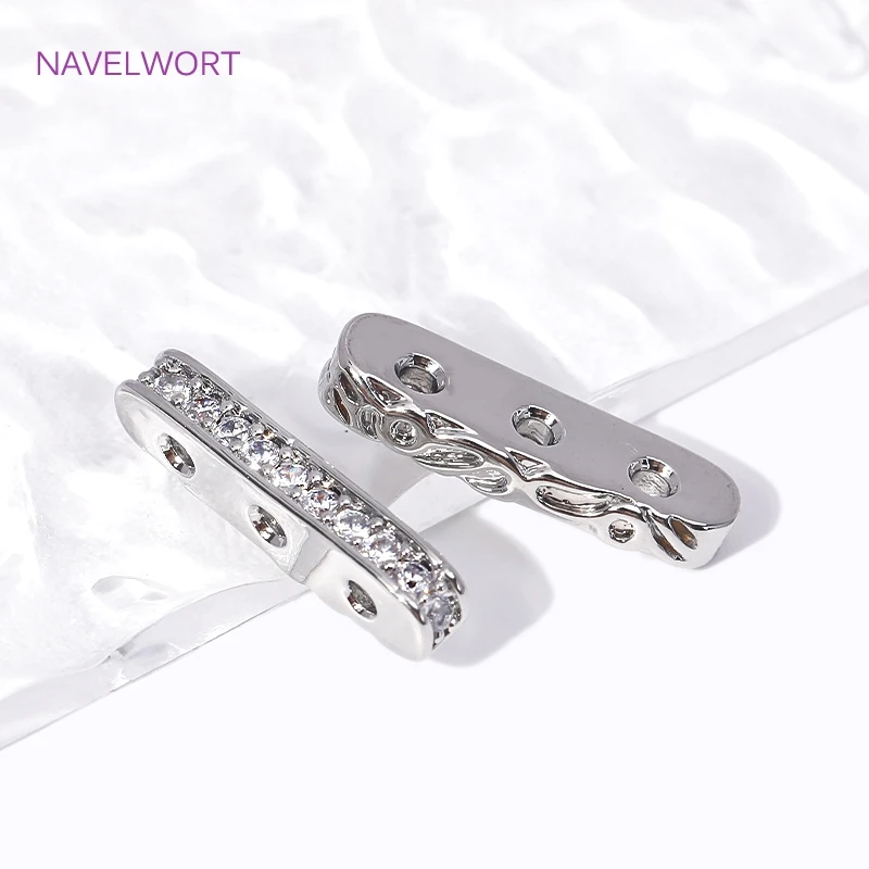 18K Gold Plated Brass Inlaid Zircon 3 Holes Separators for Beads Connector Accessories DIY Beading Jewellery Making Components
