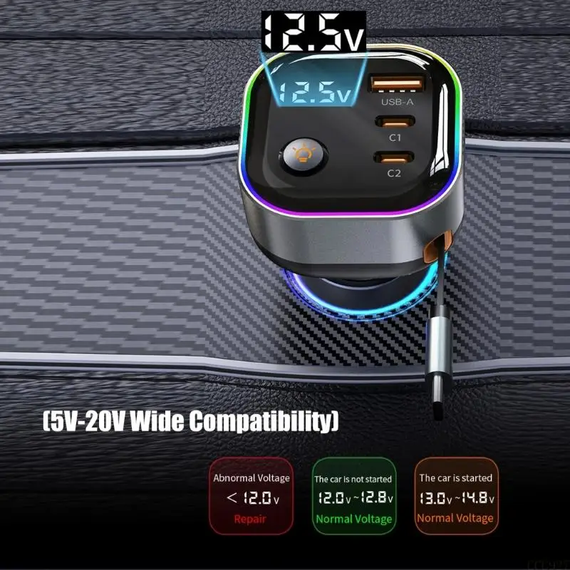 B03F Intelligent Vehicle Car Real Time Display PD65W USB C Cable & 18W USB Port High Compatibility for Car SUVs