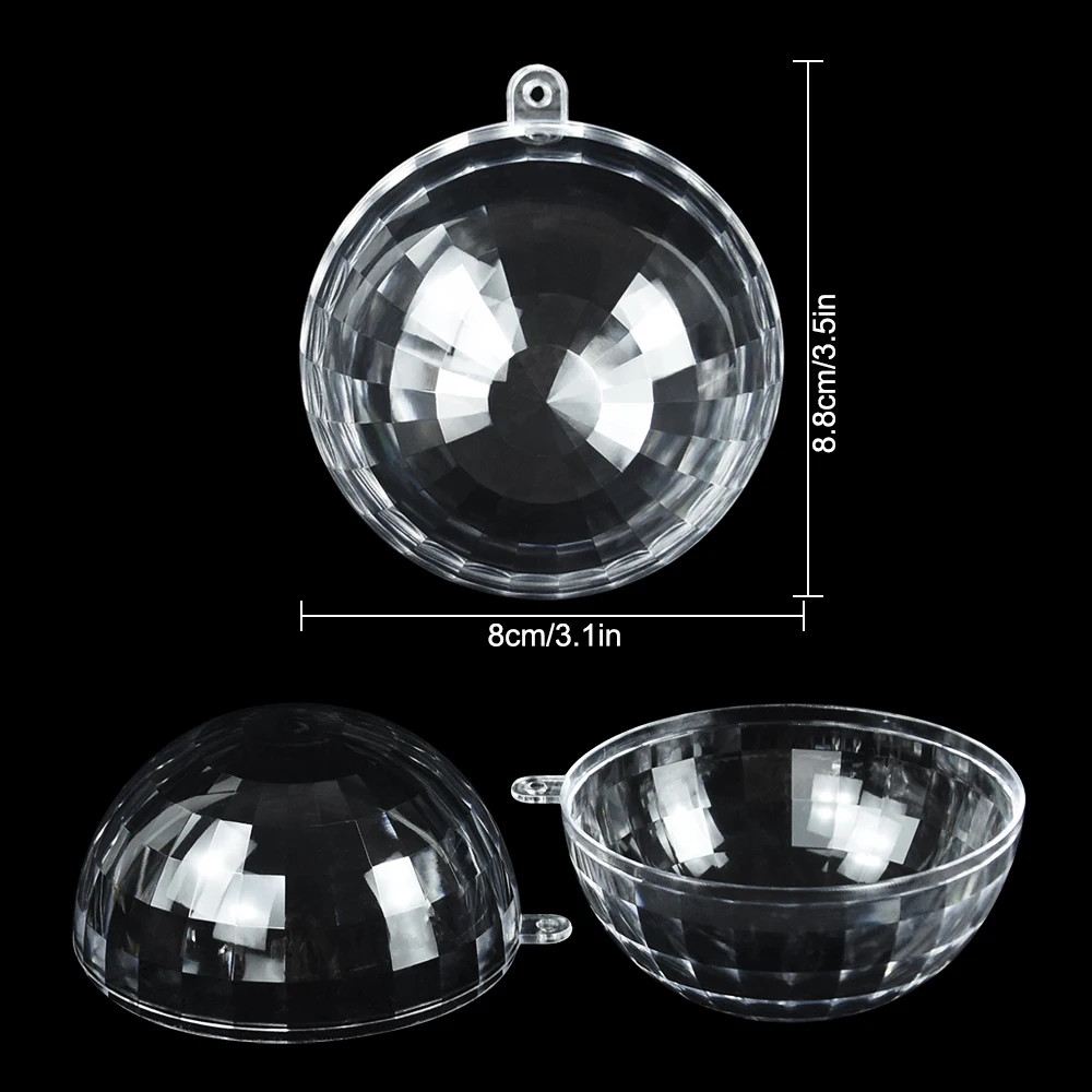 5 Pairs 8cm Christmas Clear Baubles Transparent Craft Fillable Ball Decor Wedding Tree Hanging Party Plastic Gift Box Supplies