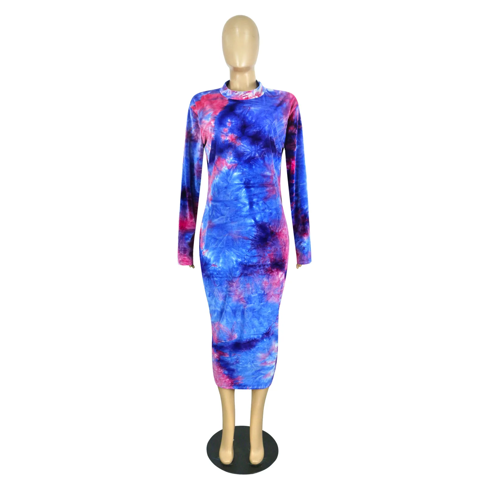 HAOOHU-vestido de fiesta estampado de manga larga para mujer, traje de tubo de franela de talla grande, ropa informal urbana para oficina, Otoño,