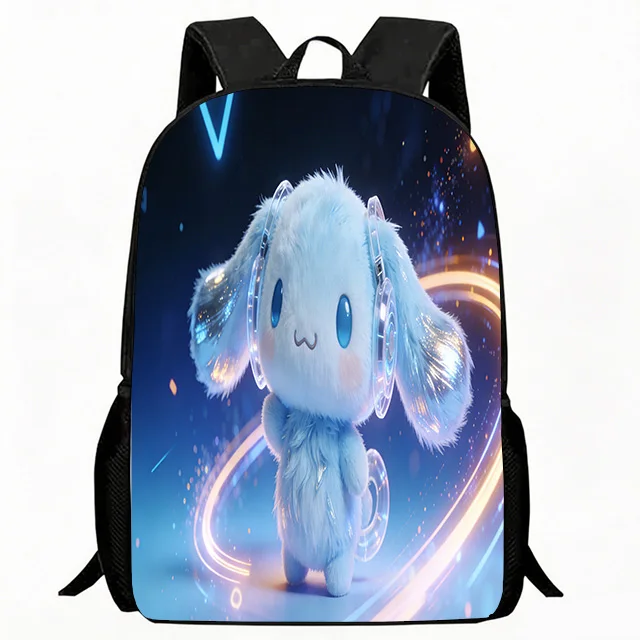 

Kids Bag Blue Fluffy Cartoon Dog Print Backpack Neon Light Background Design Adjustable Lightweight Breathable School Bag for Ki