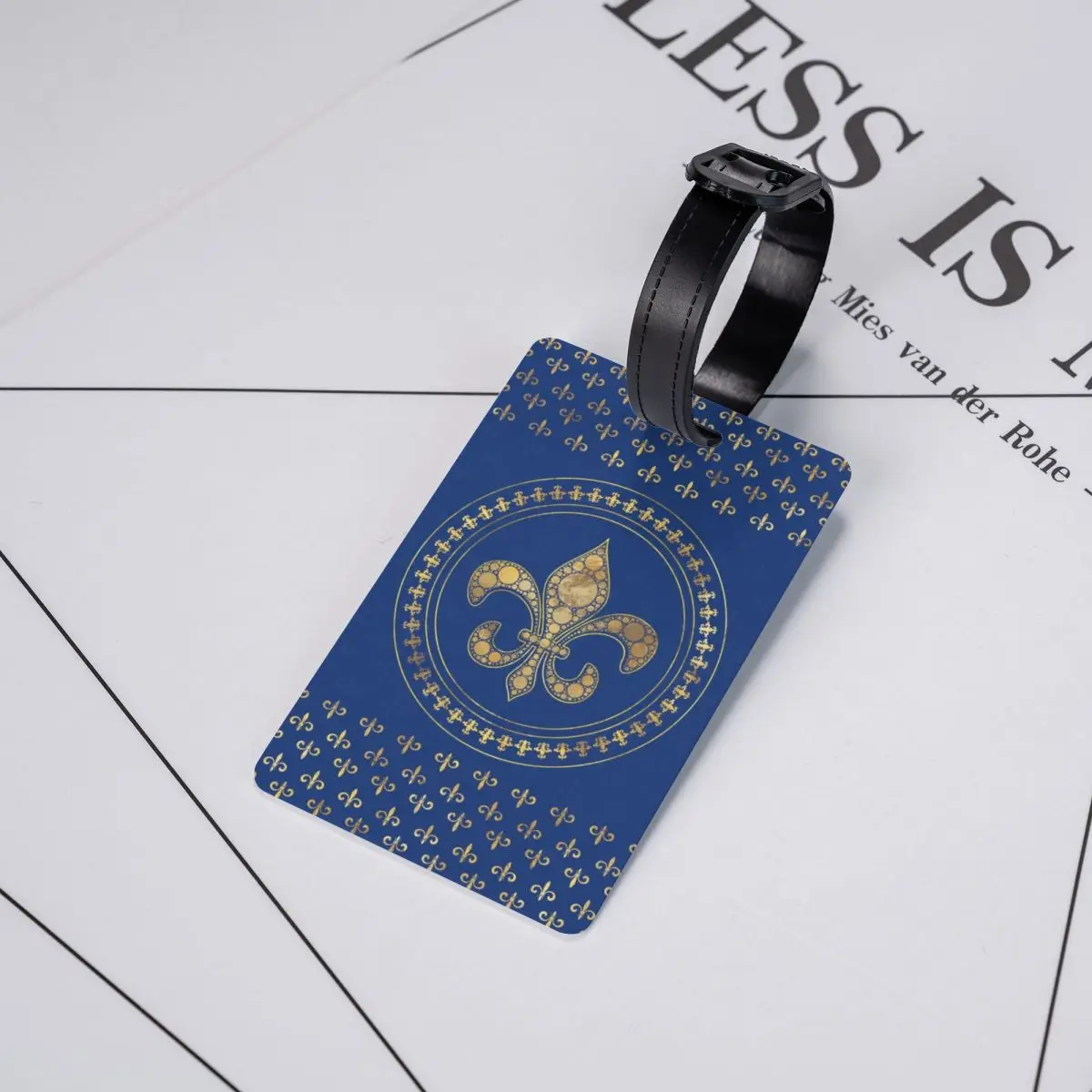 Fleur-De-Lys Gold And Royal Blue Luggage Tag Fleur De Lis Lily Flower Travel Bag Suitcase Privacy Cover ID Label