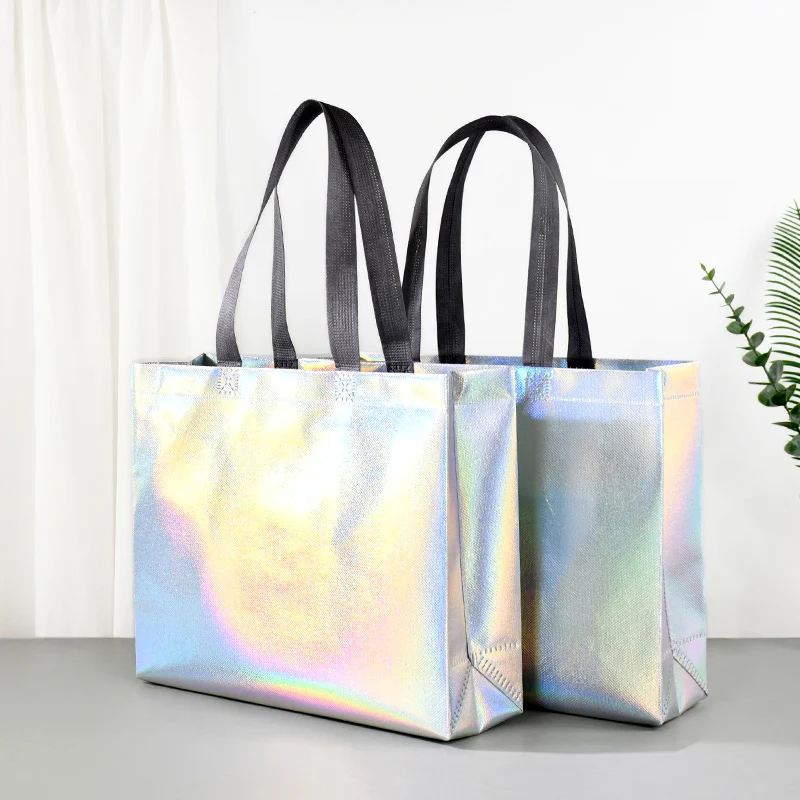 5Pcs Shiny Gift Bag Non-woven Handbag Colorful Reusable Waterproof Environmental Protection Business Wholesale Goodie Gift Bags