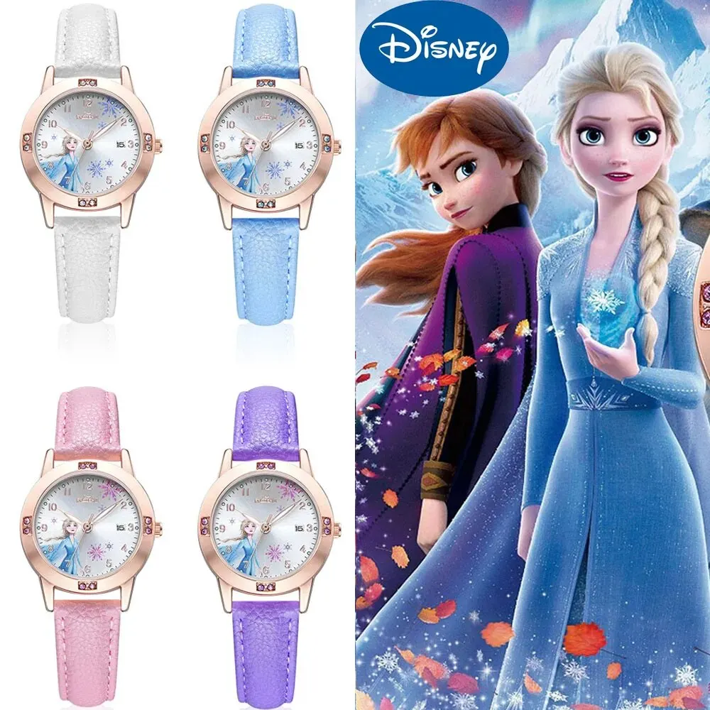 Disney-Relógio de pulso luminoso congelado infantil, elsa, quartzo kawaii, moda casual, presentes de aniversário para meninas e mulheres