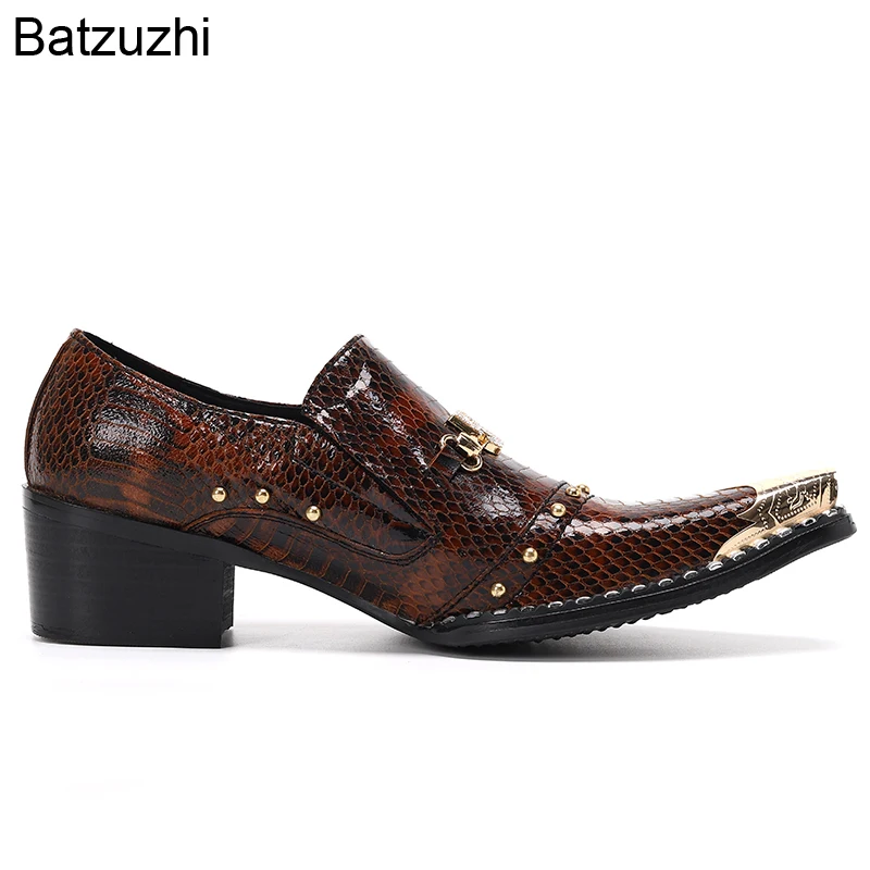 Batzuzhi Men\'s Shoes Italian Style Pointed Metal Toe Leather Dress Shoes Men Slip on Oxfords Shoes for Men\'s Party and Wedding