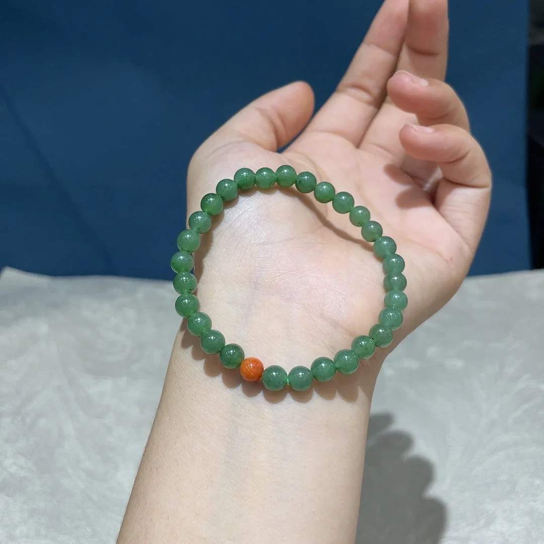 

Браслет из натурального нефрита Хэтянь из Синьцзяна с круглыми бусинами из яшмы, одинаковый стиль для мужчин и женщин.