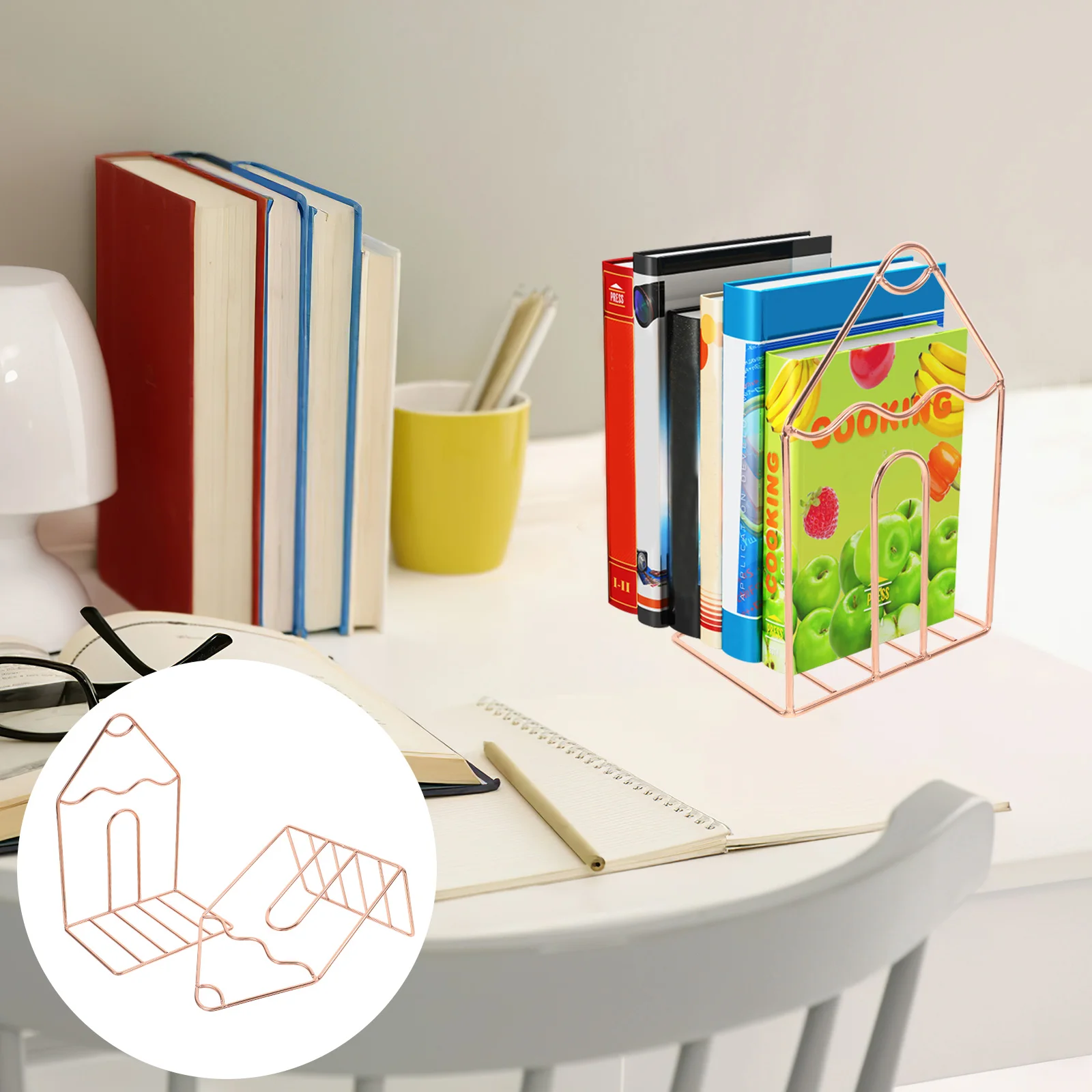 

2 Pcs Big Pen Bookend Iron Space Saving Desk ganizer Storage Solution Magazine Rack Elegant Office Decor Cool Bookends