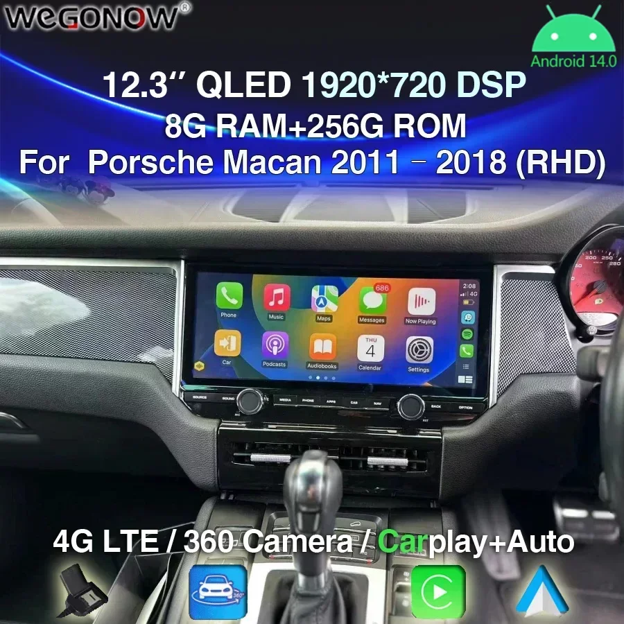 

Carplay 12.3 '' Android 14.0 Car Radio GPS Player For Porsche Macan 2011 - 2018 right hand Navigation 8G+256G DSP 4G LTE Wifi