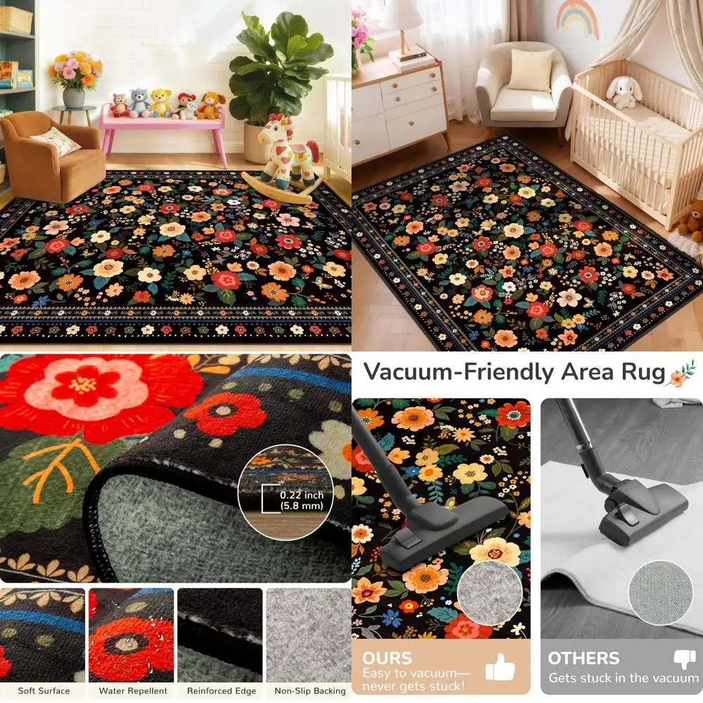 

Black Washable Low Pile 5x7 Area Rugs, Non-Slip, Suitable for Living Room, Bedroom, and Hallway