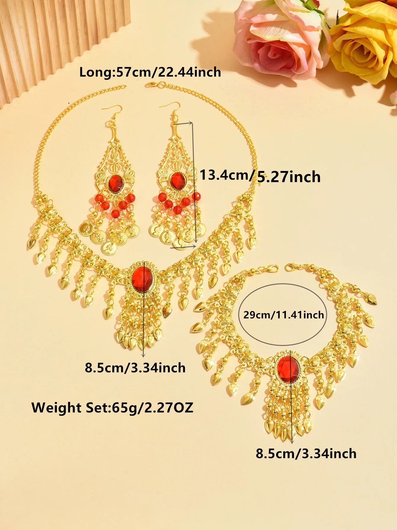 Arabian Popular Imitation Golden Circular Inlaid Pendant Portrait Pattern Necklace Head Chain Earring Combination Jewelry Set image 6