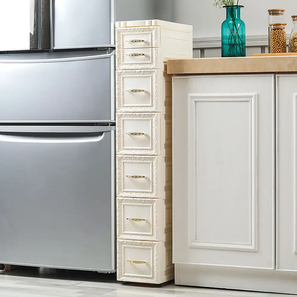 7 Drawers Floor Cabinet Storage Organizer Free Standing Bathroom Narrow Cabinet for Living Room