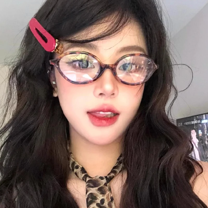 1/2pcs Y2K Spice Narrow Frame Anti-blue Plain Glasses Retro Leopard Small Frame Oval Women Glasses Computer Protection Glasses