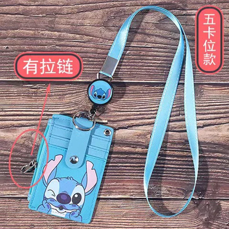 Disney Mickey Minnie hanging neck  card holder Stitch Captain America Cartoon ID shell leather case bus card hold