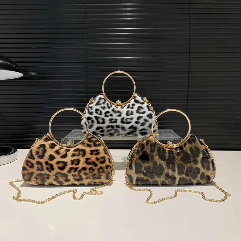 Leopard Hasp Ladies Top-Handle Bags 2024 Hot Sale Light Luxury Fashion Chains Design Shoulder Bags for Women Dinner Bags