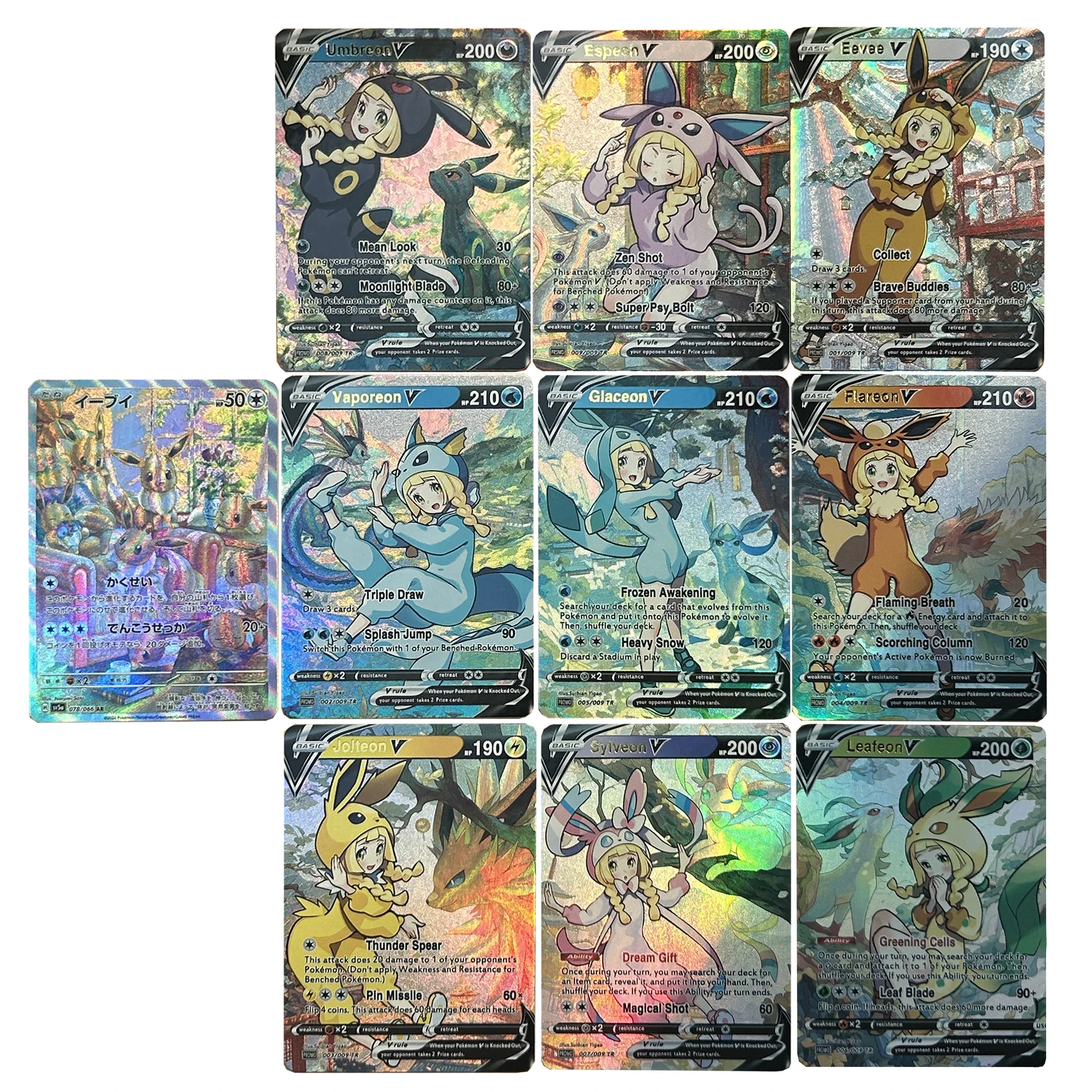 10Pcs/set Diy Self Made 63X88Mm Ptcg Trainer Lillie Cosplay Eevee Family Collection Card Coarse Flash Anime Cards Gifts Toys